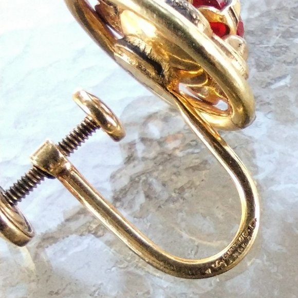 Antique  10k gold filled with garnet screw back clip on earrings - Picture 3 of 8